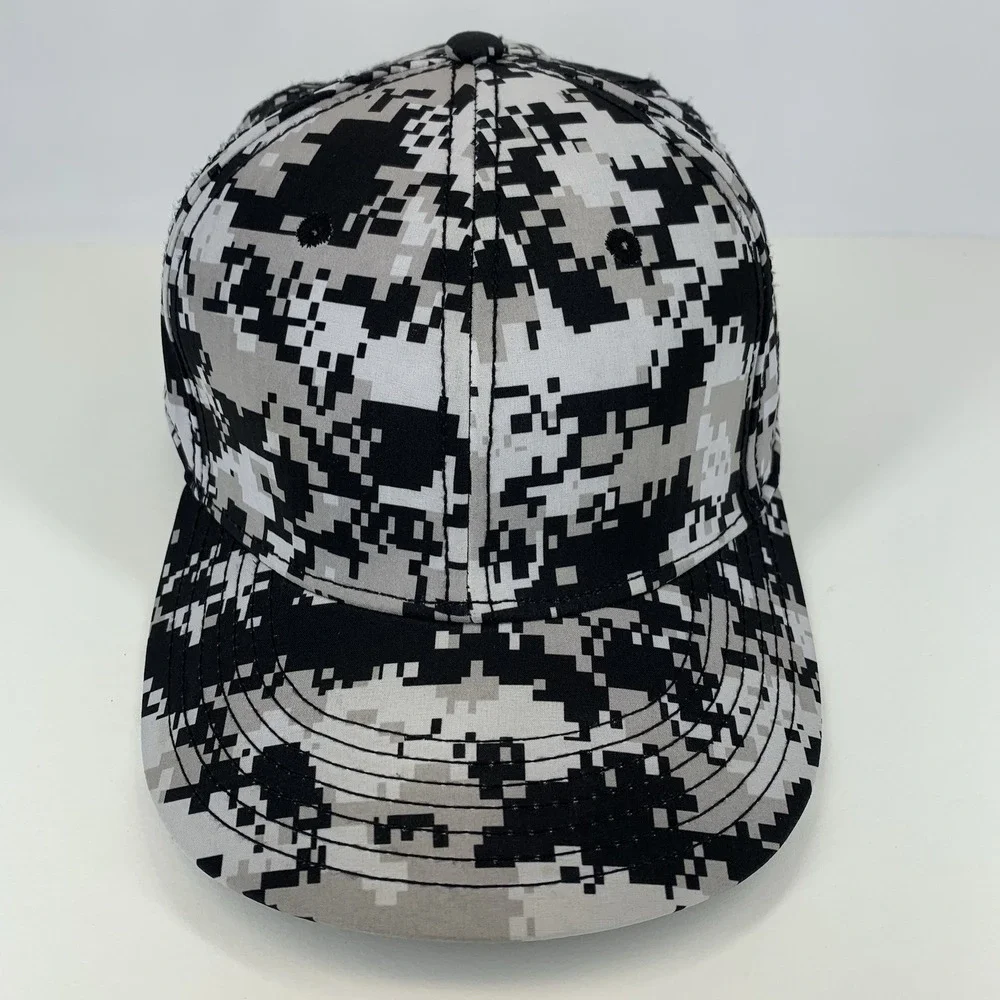 Blank Digital Camo Hat Black Gray Headgear Med Fitted 7 1/8 - 7 3/8 Baseball Cap